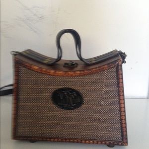 VINTAGE UNIQUE Cross body brown pocket book Bag wood and leather